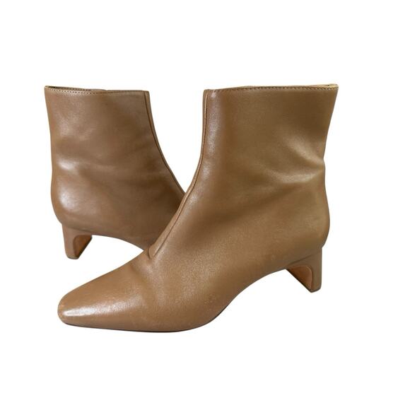 Loeffler Randall Brown Leather Square Toe Ankle Boots Size 7B Kitten Heel - Picture 1 of 11